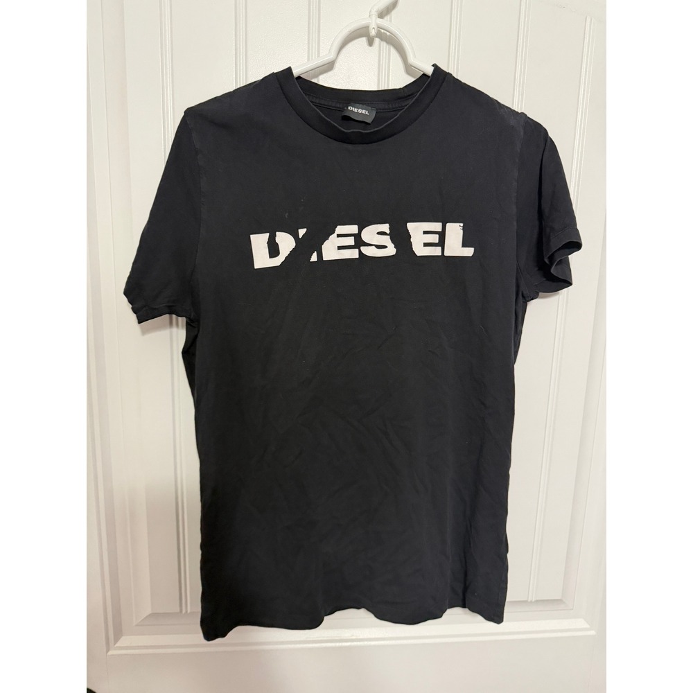 Diesel T-Shirt Mens Medium Black Logo Graphic Short Sleeve Cotton EUC